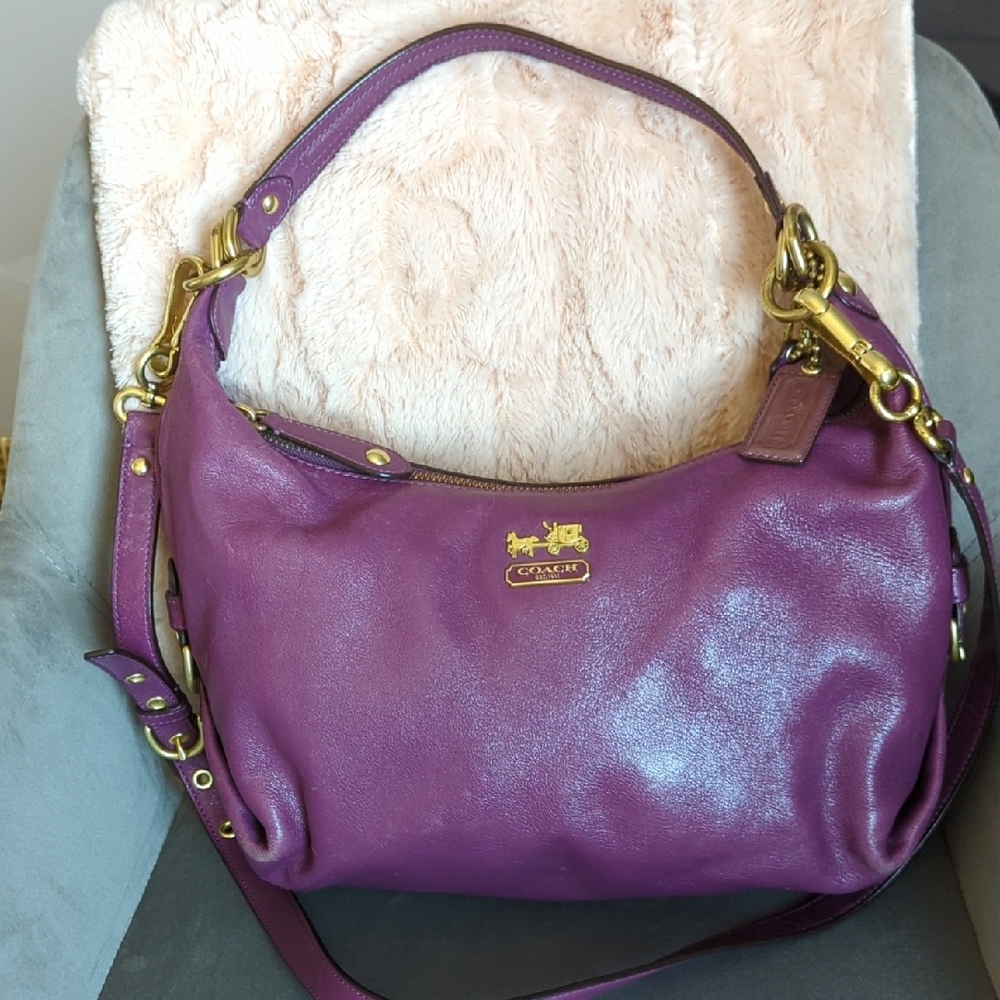 Coach Madison Purple Hobo Shoulder Bag with Gold Hardware